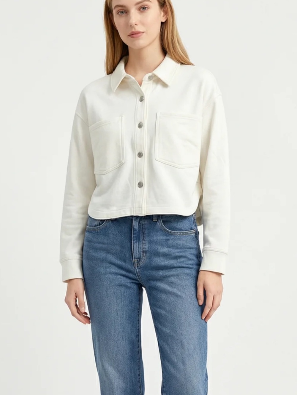 Z Supply All Day Cropped Twill Jacket Cream with Brown Stitching Size Large